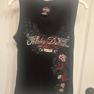 Harley-Davidson Black Tank Top with Pink and Red Accents